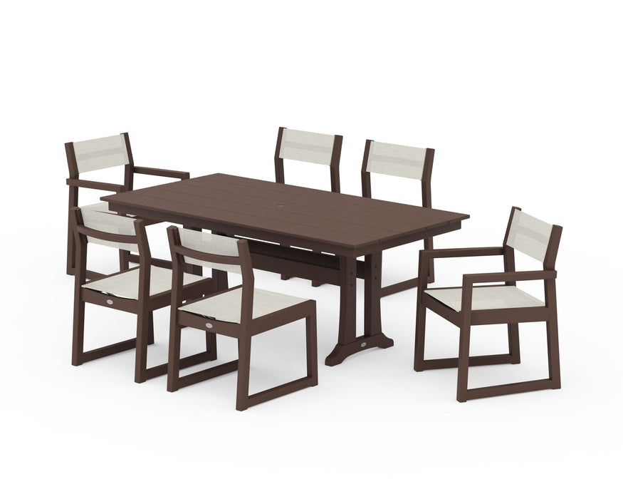 POLYWOOD® EDGE Sling 7-Piece Farmhouse Trestle Dining Set
