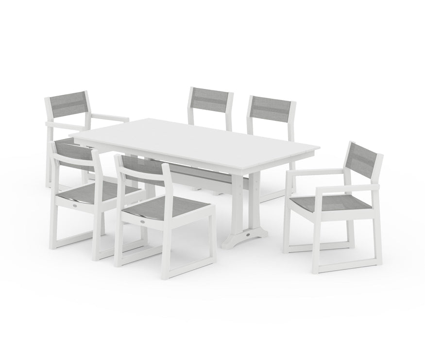 POLYWOOD® EDGE Sling 7-Piece Farmhouse Trestle Dining Set
