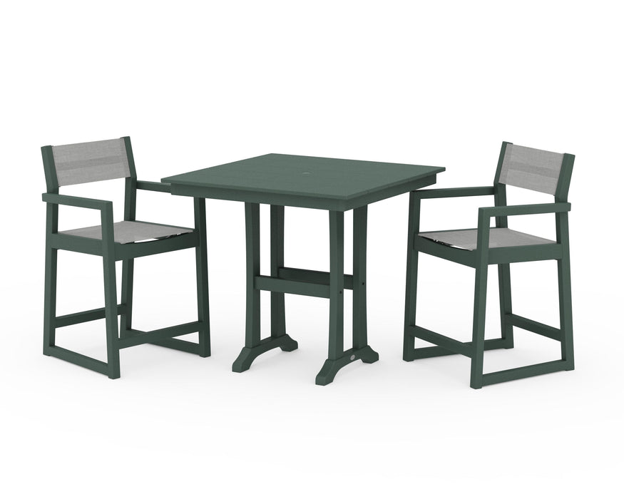 POLYWOOD® EDGE Sling Arm Chair 3-Piece Farmhouse Counter Set with Trestle Legs