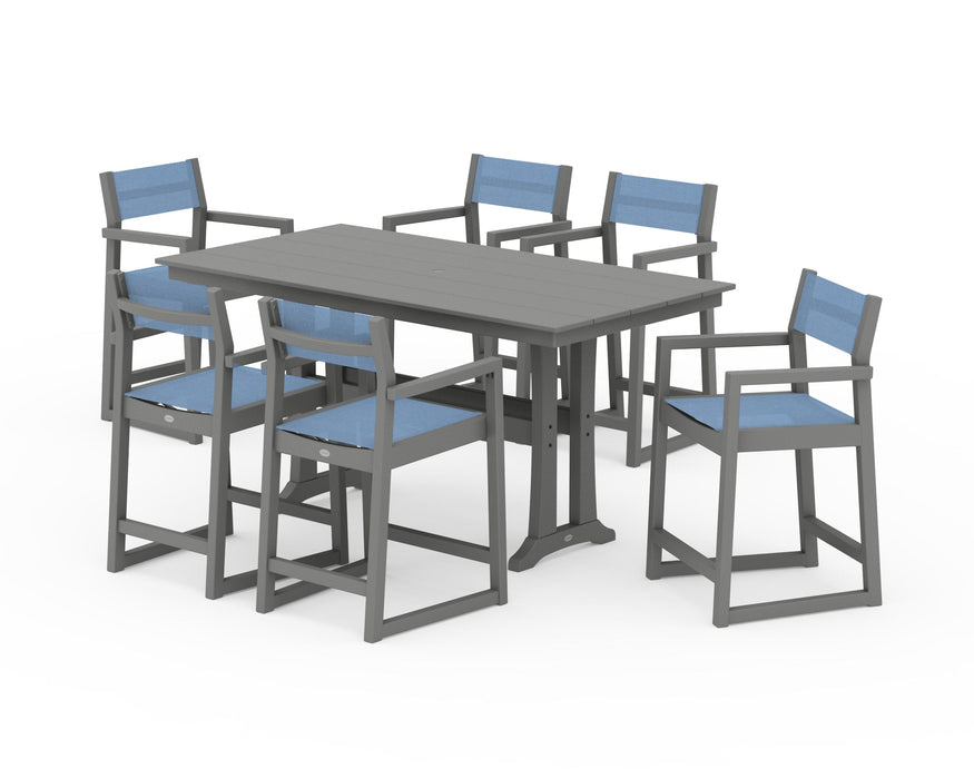 POLYWOOD® EDGE Sling Arm Chair 7-Piece Farmhouse Counter Set with Trestle Legs