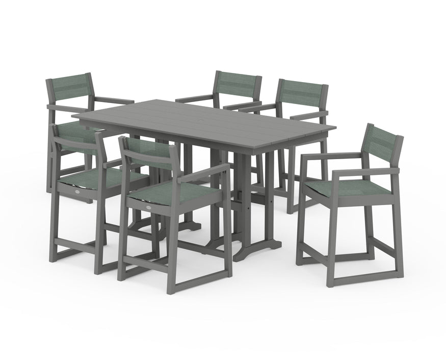 POLYWOOD® EDGE Sling Arm Chair 7-Piece Farmhouse Counter Set