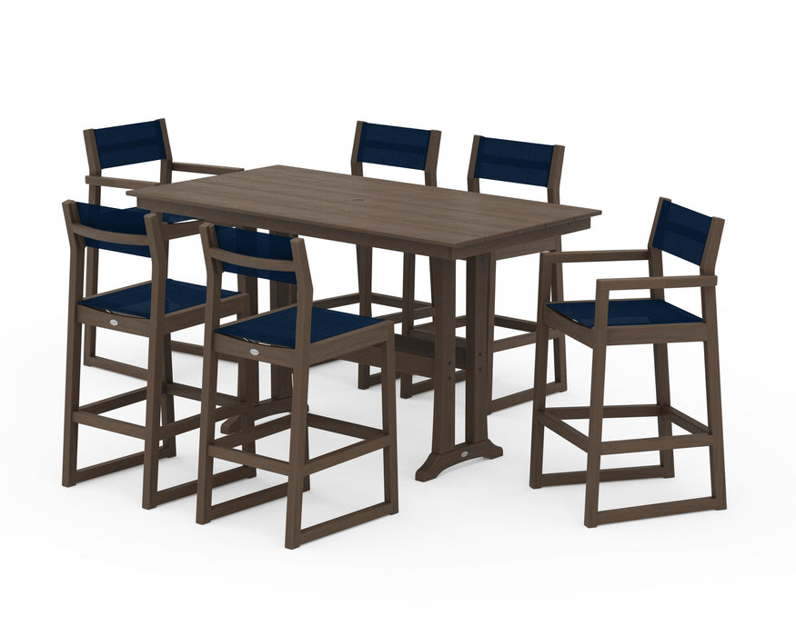 POLYWOOD® EDGE Sling 7-Piece Farmhouse Bar Set with Trestle Legs