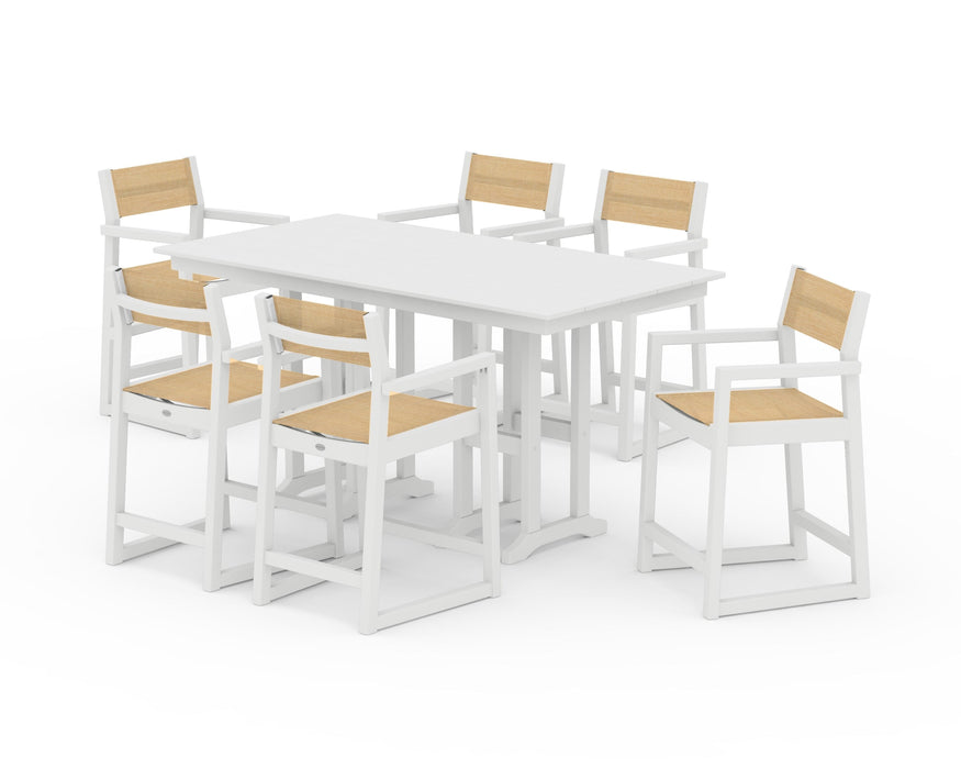 POLYWOOD® EDGE Sling Arm Chair 7-Piece Farmhouse Counter Set