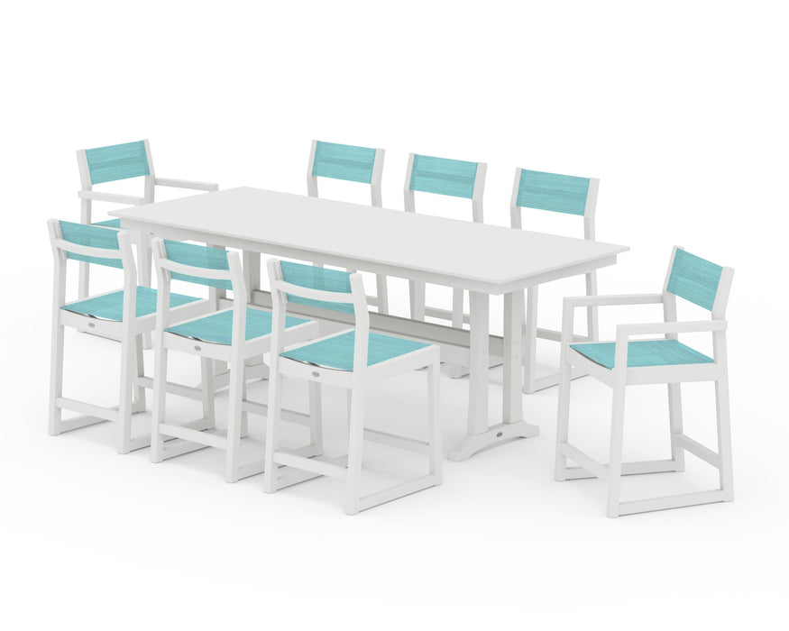 POLYWOOD® EDGE Sling 9-Piece Farmhouse Counter Set with Trestle Legs