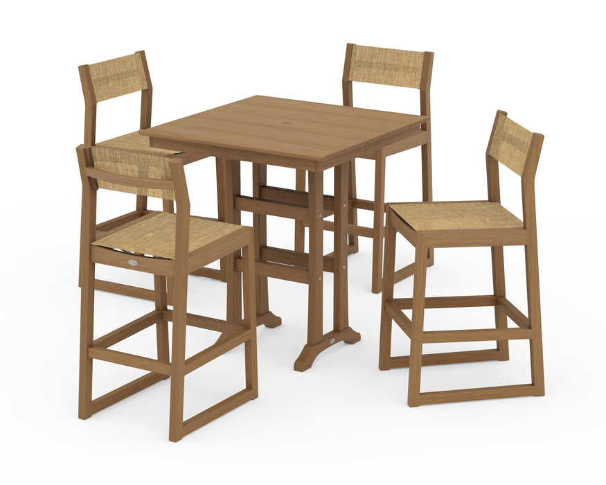 POLYWOOD® EDGE Sling Arm Chair 5-Piece Farmhouse Bar Set with Trestle Legs