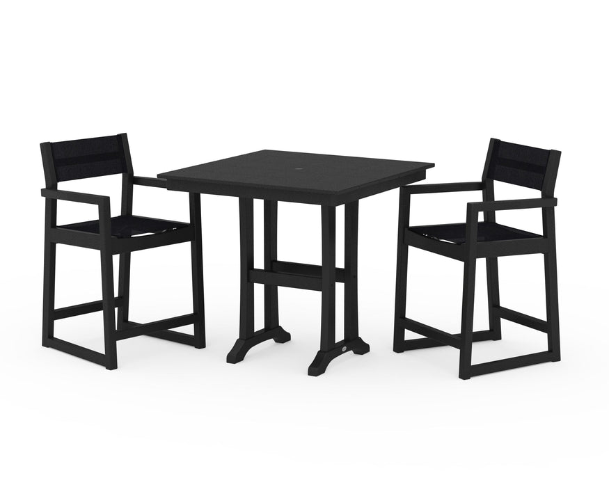 POLYWOOD® EDGE Sling Arm Chair 3-Piece Farmhouse Counter Set with Trestle Legs