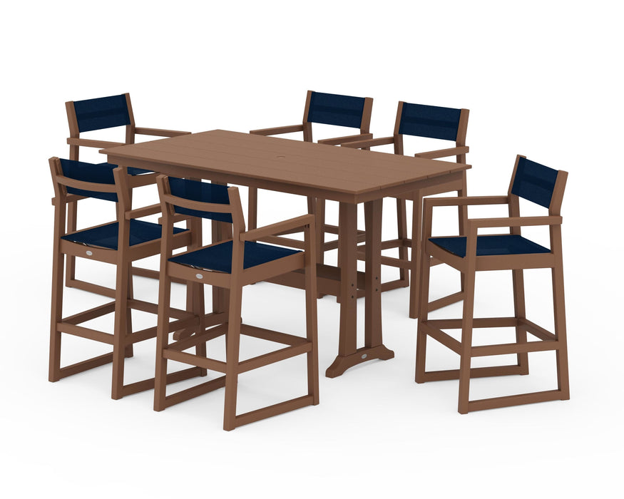 POLYWOOD® EDGE Sling Arm Chair 7-Piece Farmhouse Bar Set with Trestle Legs