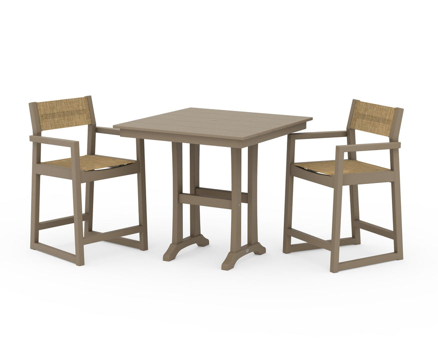 POLYWOOD® EDGE Sling Arm Chair 3-Piece Farmhouse Counter Set with Trestle Legs