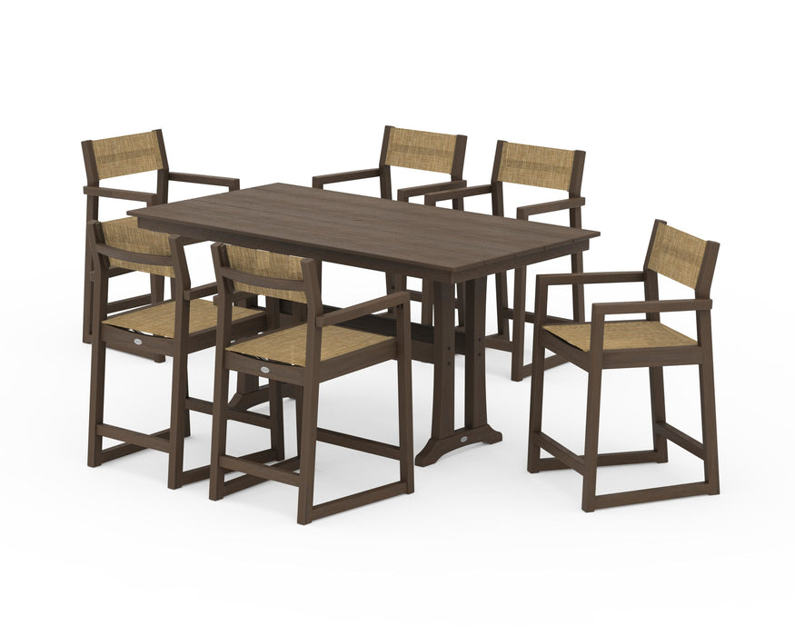 POLYWOOD® EDGE Sling Arm Chair 7-Piece Farmhouse Counter Set with Trestle Legs