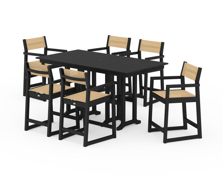 POLYWOOD® EDGE Sling Arm Chair 7-Piece Farmhouse Counter Set