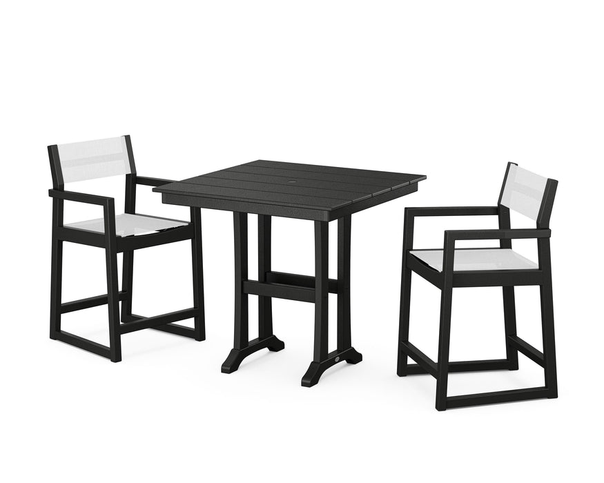 POLYWOOD® EDGE Sling Arm Chair 3-Piece Farmhouse Counter Set with Trestle Legs