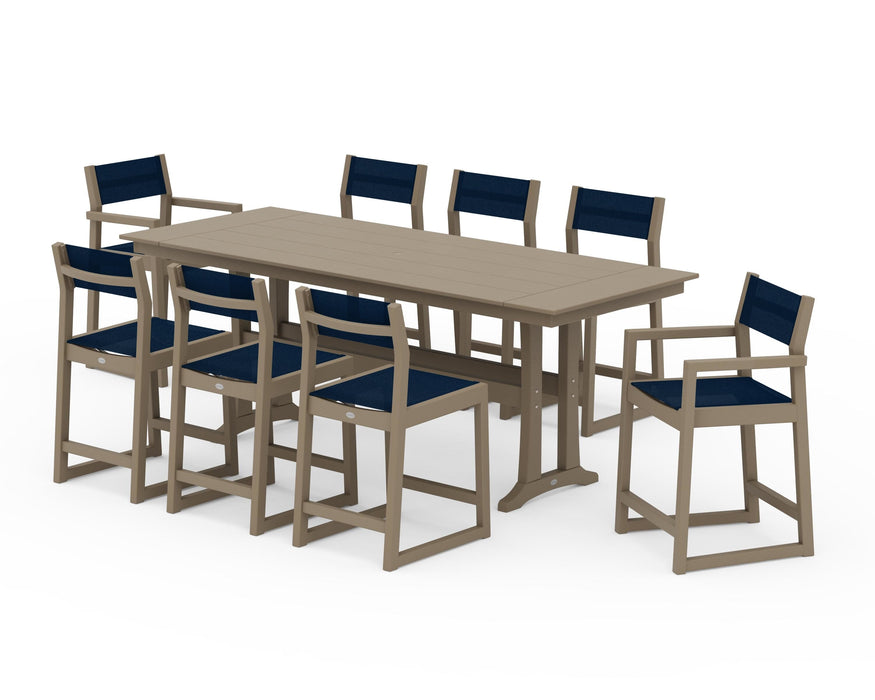 POLYWOOD® EDGE Sling 9-Piece Farmhouse Counter Set with Trestle Legs