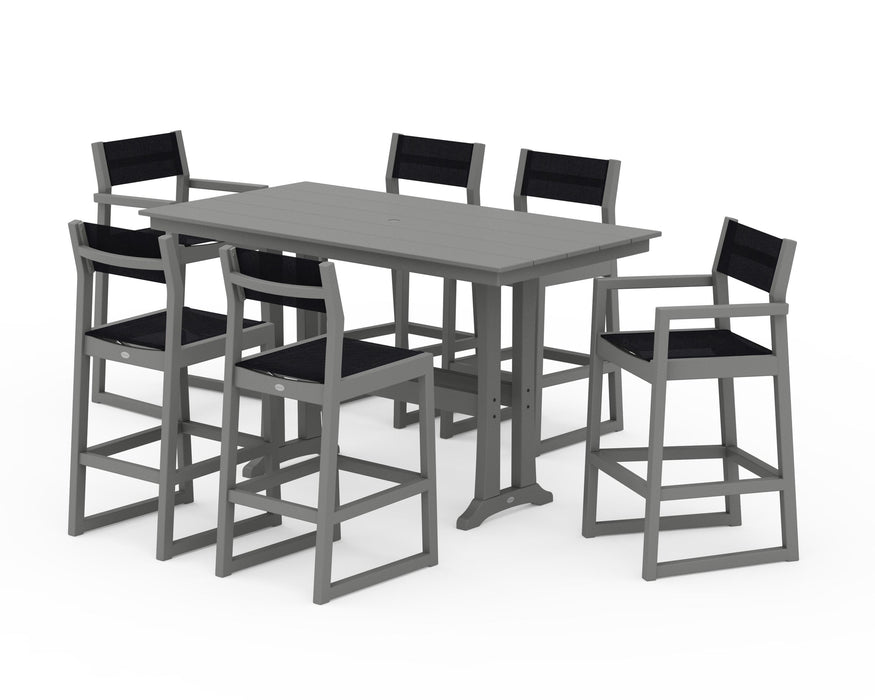 POLYWOOD® EDGE Sling 7-Piece Farmhouse Bar Set with Trestle Legs