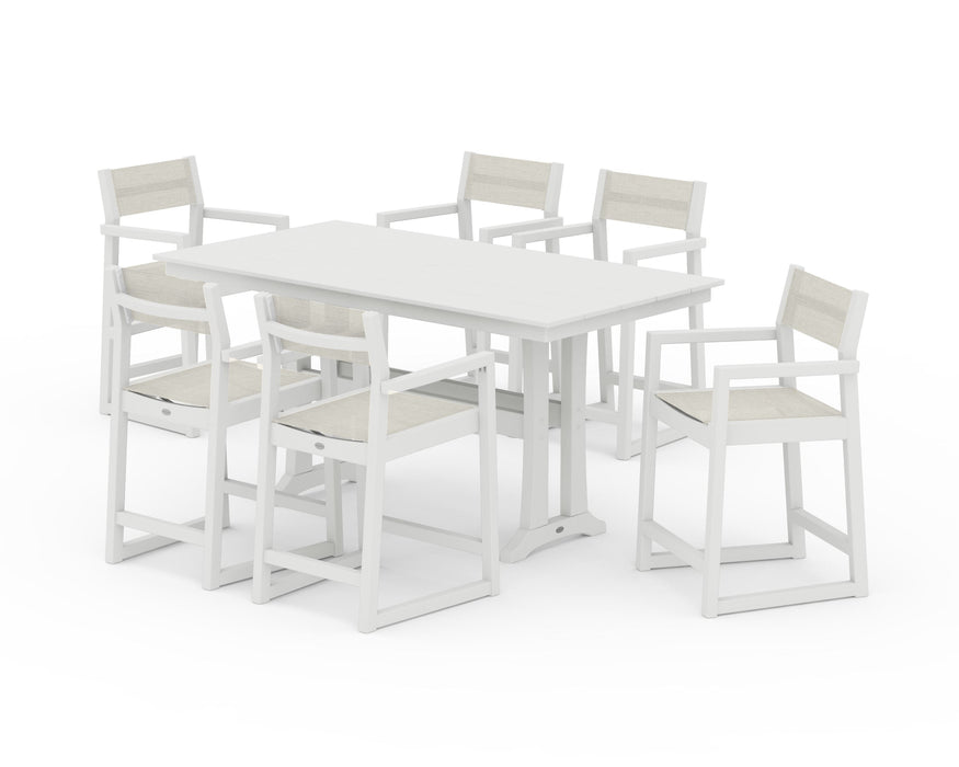 POLYWOOD® EDGE Sling Arm Chair 7-Piece Farmhouse Counter Set with Trestle Legs