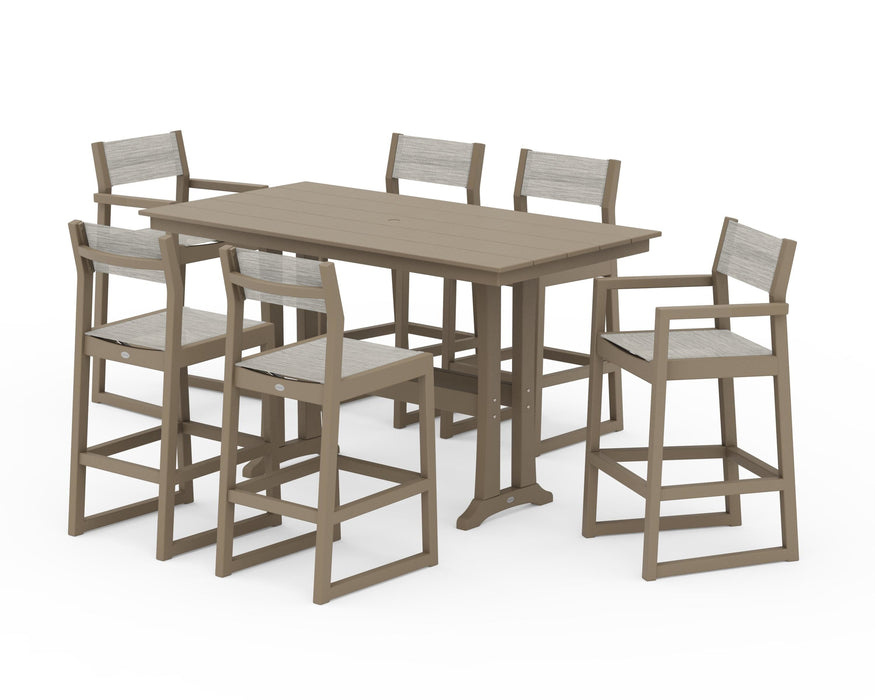 POLYWOOD® EDGE Sling 7-Piece Farmhouse Bar Set with Trestle Legs