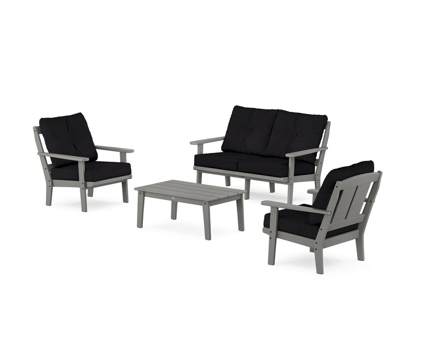POLYWOOD Mission 4-Piece Deep Seating Set with Loveseat in Slate Grey / Midnight Linen