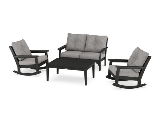 POLYWOOD Vineyard 4-Piece Deep Seating Rocking Chair Set in Black / Grey Mist