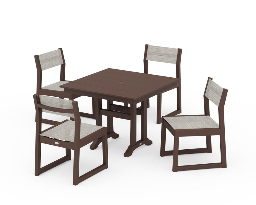 POLYWOOD® EDGE Sling 5-Piece Farmhouse Trestle Side Chair Dining Set