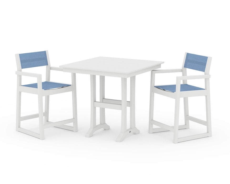 POLYWOOD® EDGE Sling Arm Chair 3-Piece Farmhouse Counter Set with Trestle Legs