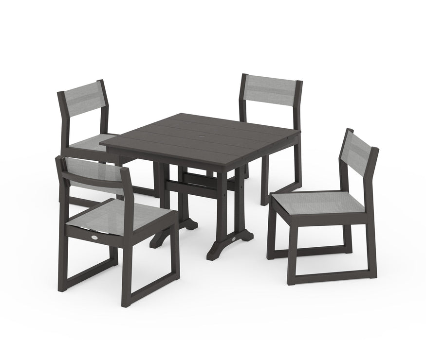POLYWOOD® EDGE Sling 5-Piece Farmhouse Trestle Side Chair Dining Set