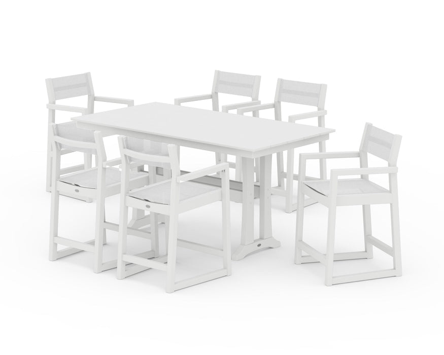 POLYWOOD® EDGE Sling Arm Chair 7-Piece Farmhouse Counter Set with Trestle Legs