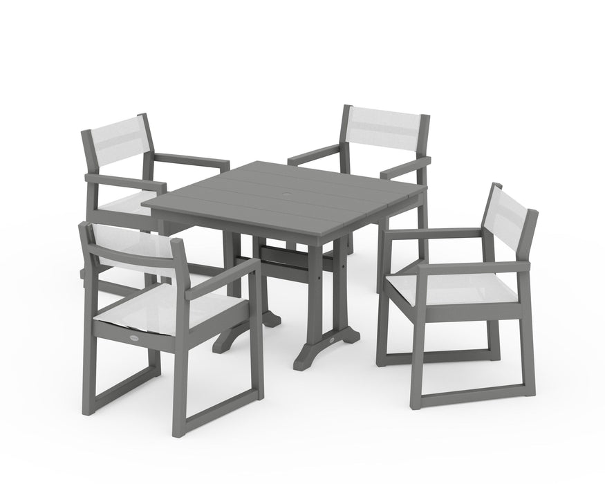POLYWOOD® EDGE Sling 5-Piece Farmhouse Dining Set with Trestle Legs