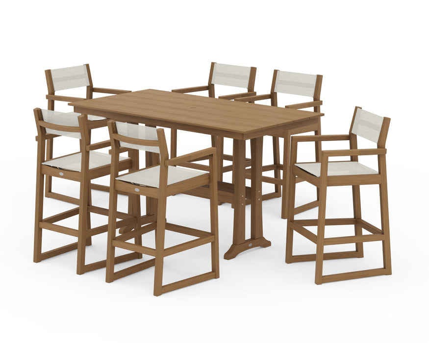 POLYWOOD® EDGE Sling Arm Chair 7-Piece Farmhouse Bar Set with Trestle Legs