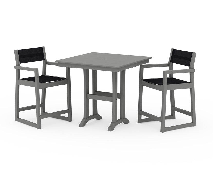 POLYWOOD® EDGE Sling Arm Chair 3-Piece Farmhouse Counter Set with Trestle Legs