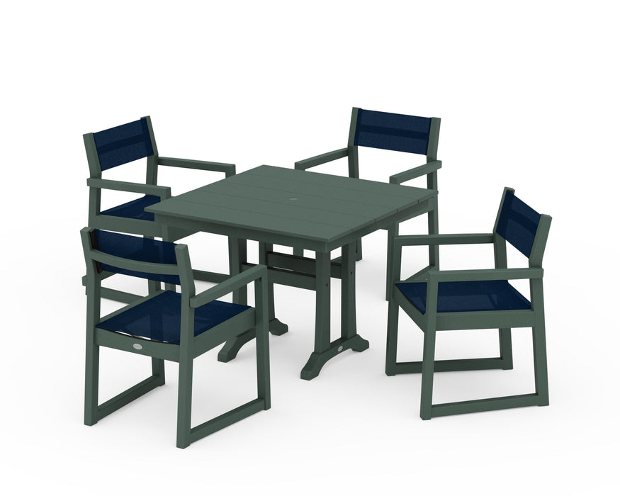 POLYWOOD® EDGE Sling 5-Piece Farmhouse Dining Set with Trestle Legs