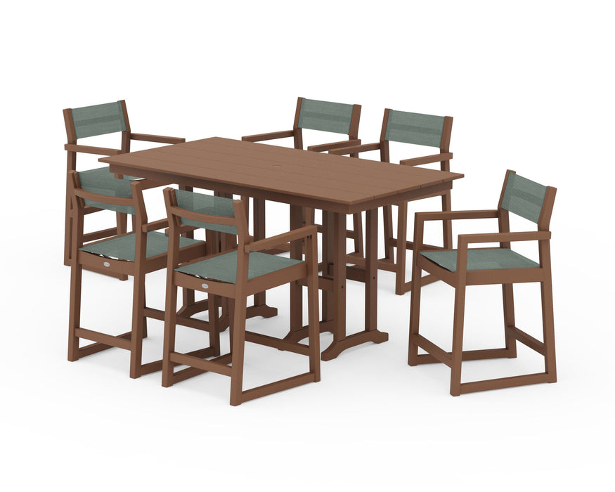 POLYWOOD® EDGE Sling Arm Chair 7-Piece Farmhouse Counter Set