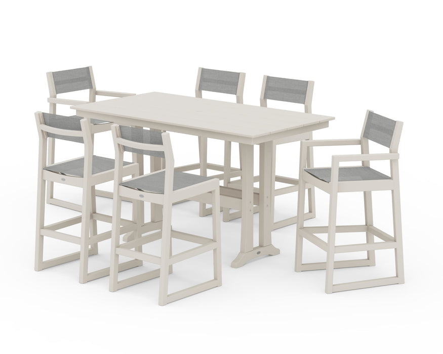 POLYWOOD® EDGE Sling 7-Piece Farmhouse Bar Set with Trestle Legs