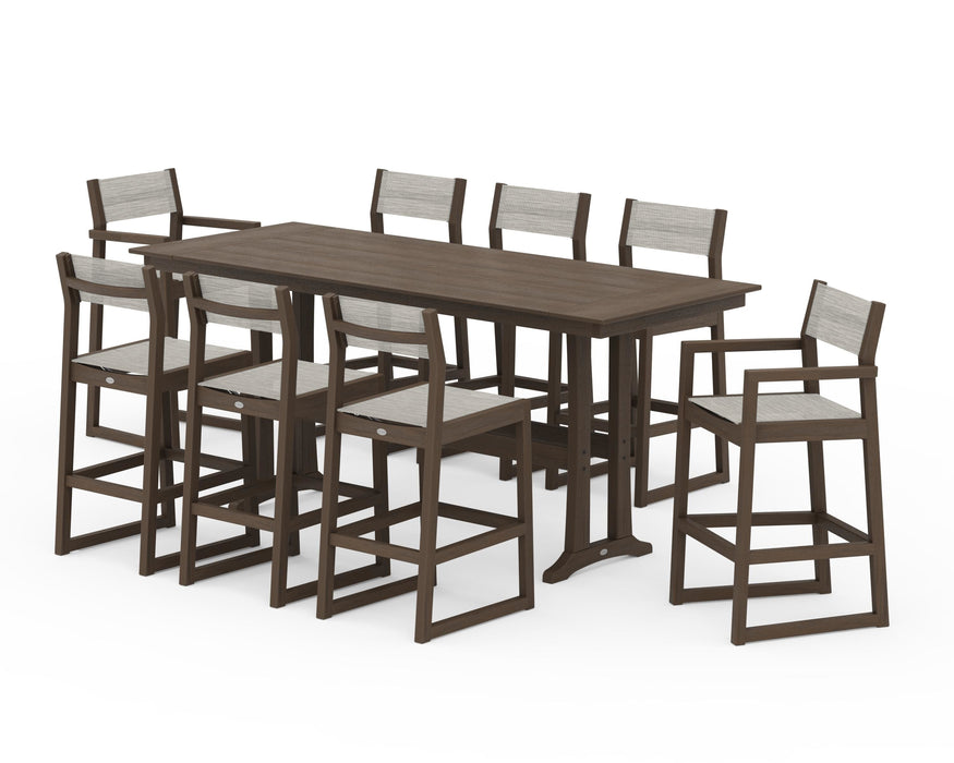POLYWOOD® EDGE Sling 9-Piece Farmhouse Bar Set with Trestle Legs