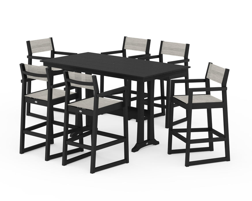 POLYWOOD® EDGE Sling Arm Chair 7-Piece Farmhouse Bar Set with Trestle Legs