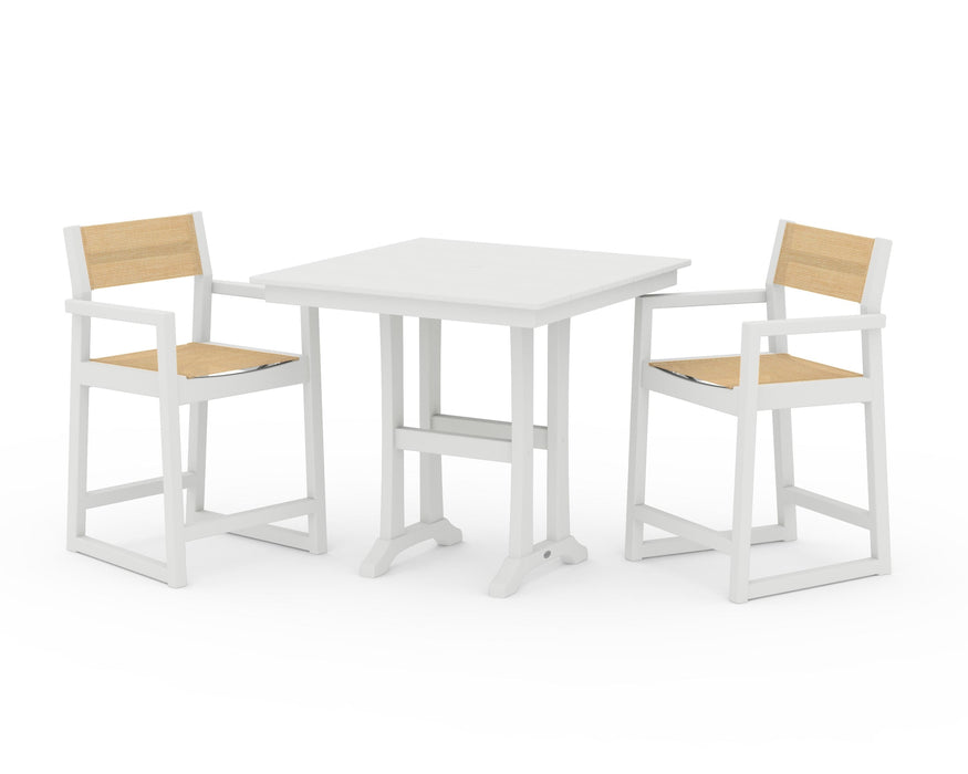 POLYWOOD® EDGE Sling Arm Chair 3-Piece Farmhouse Counter Set with Trestle Legs