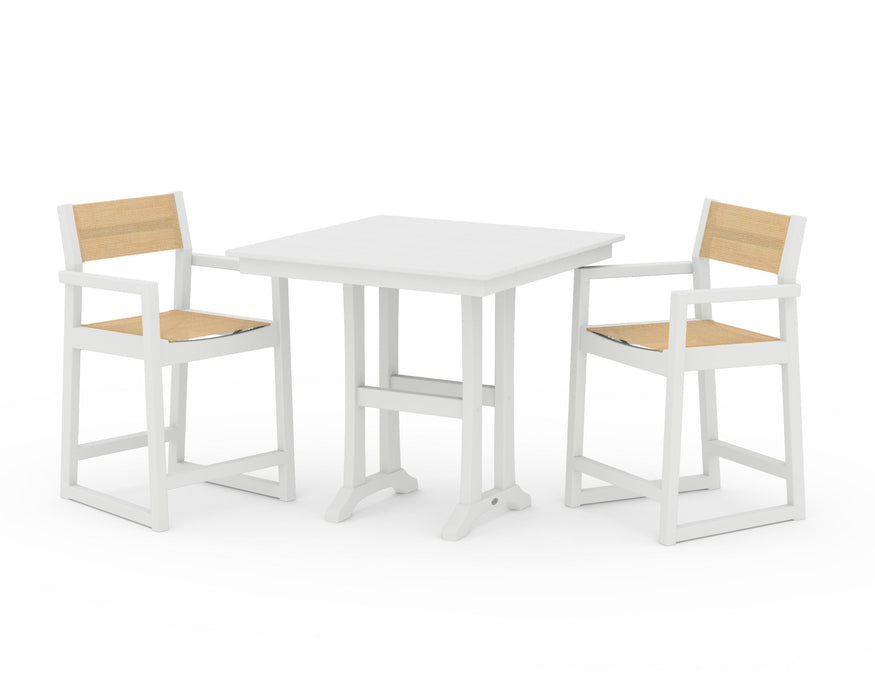 POLYWOOD® EDGE Sling Arm Chair 3-Piece Farmhouse Counter Set with Trestle Legs