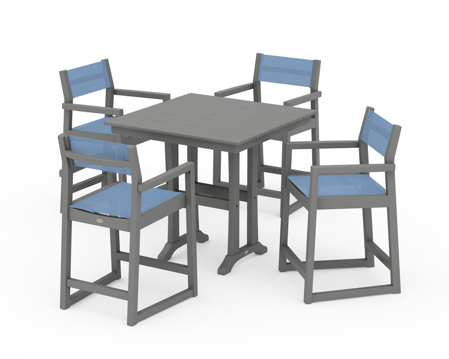 POLYWOOD® EDGE Sling Arm Chair 5-Piece Farmhouse Counter Set with Trestle Legs