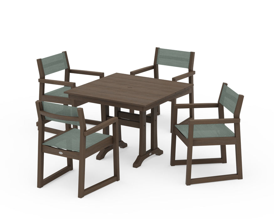 POLYWOOD® EDGE Sling 5-Piece Farmhouse Dining Set with Trestle Legs