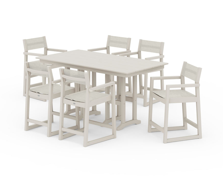 POLYWOOD® EDGE Sling Arm Chair 7-Piece Farmhouse Counter Set