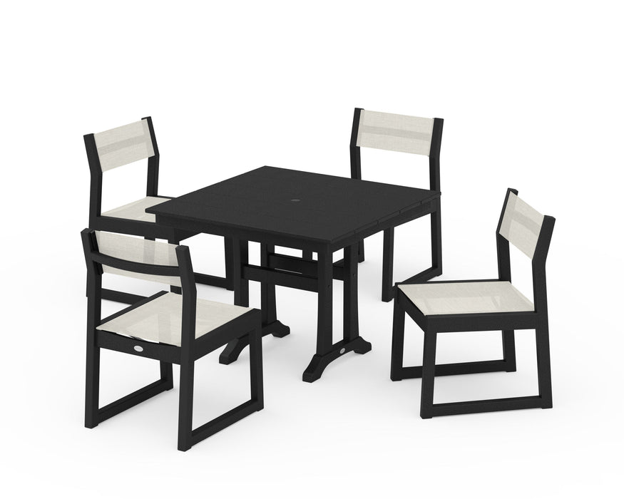 POLYWOOD® EDGE Sling 5-Piece Farmhouse Trestle Side Chair Dining Set