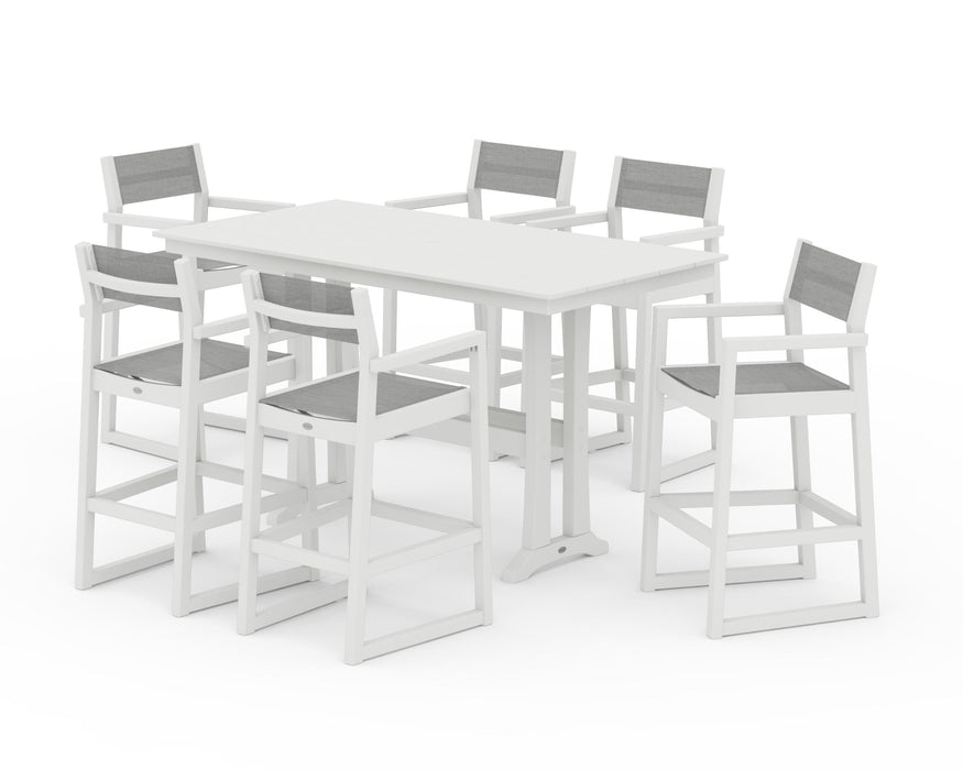 POLYWOOD® EDGE Sling Arm Chair 7-Piece Farmhouse Bar Set with Trestle Legs