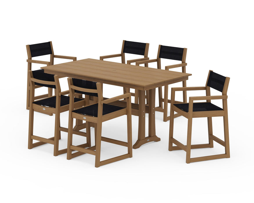 POLYWOOD® EDGE Sling Arm Chair 7-Piece Farmhouse Counter Set with Trestle Legs