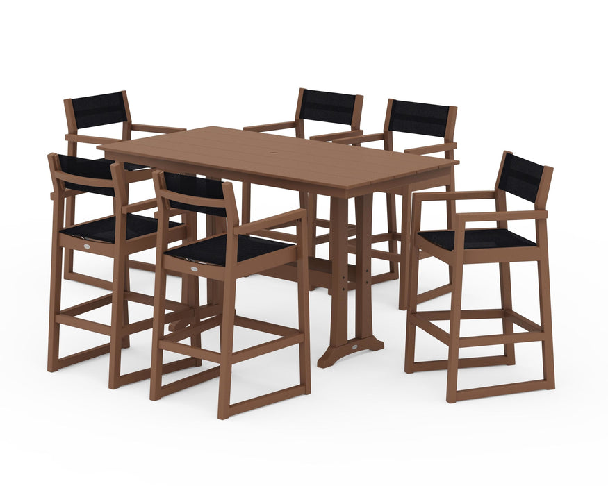 POLYWOOD® EDGE Sling Arm Chair 7-Piece Farmhouse Bar Set with Trestle Legs