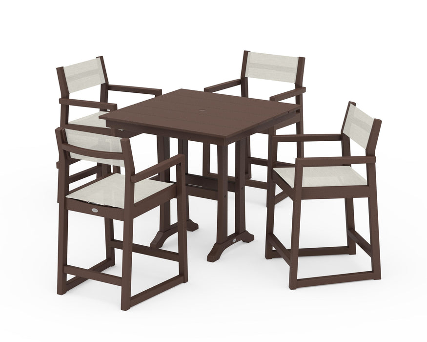 POLYWOOD® EDGE Sling Arm Chair 5-Piece Farmhouse Counter Set with Trestle Legs