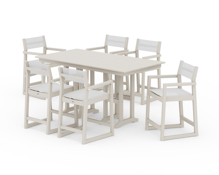 POLYWOOD® EDGE Sling Arm Chair 7-Piece Farmhouse Counter Set