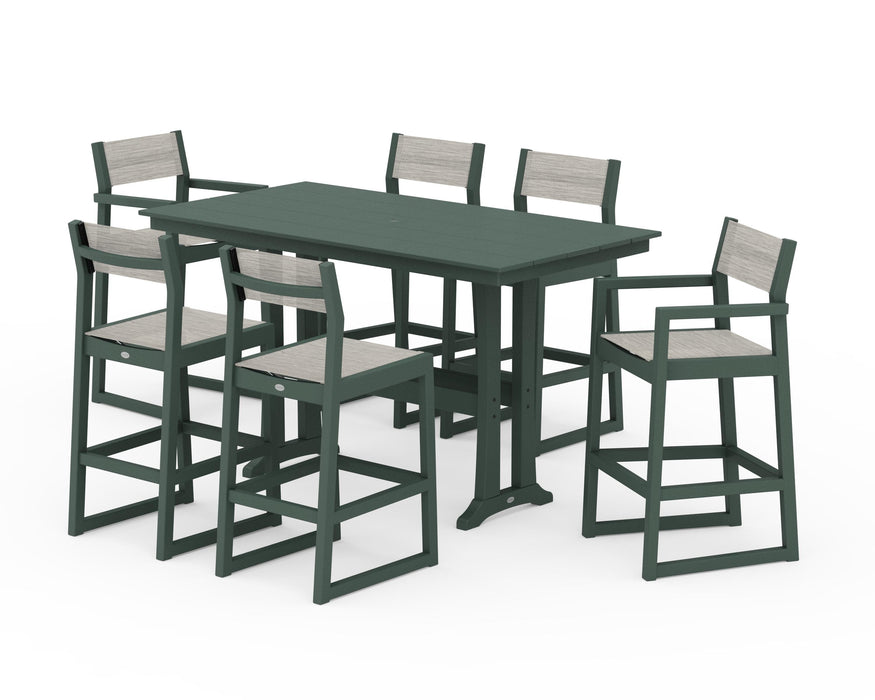 POLYWOOD® EDGE Sling 7-Piece Farmhouse Bar Set with Trestle Legs