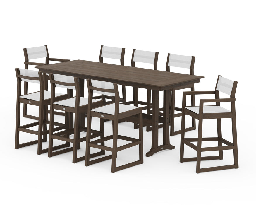 POLYWOOD® EDGE Sling 9-Piece Farmhouse Bar Set with Trestle Legs
