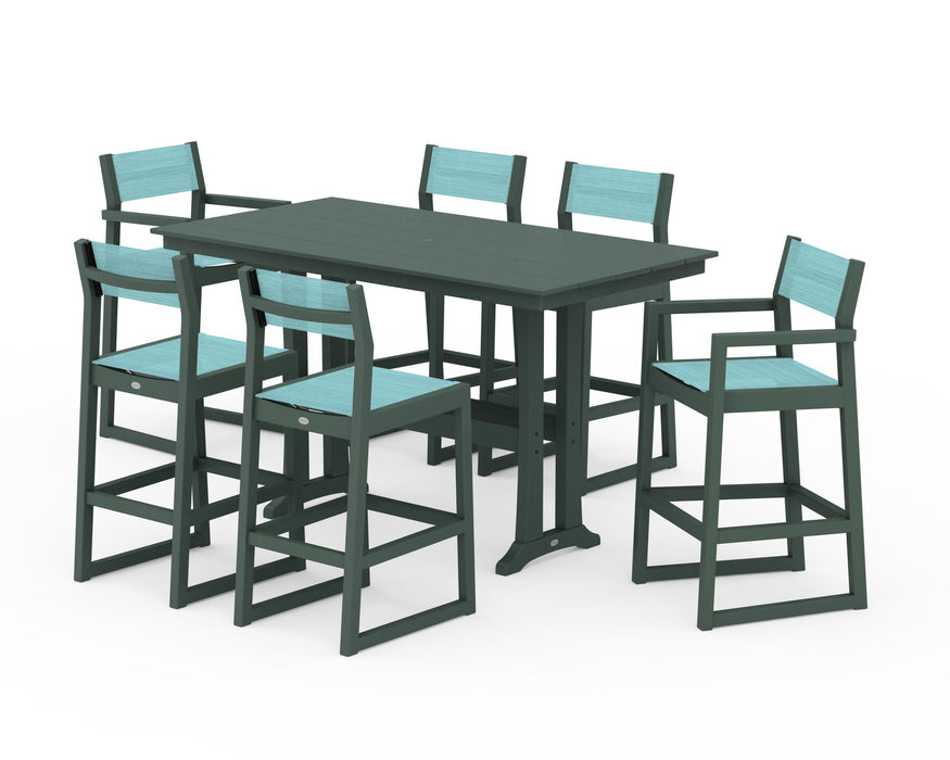 POLYWOOD® EDGE Sling 7-Piece Farmhouse Bar Set with Trestle Legs