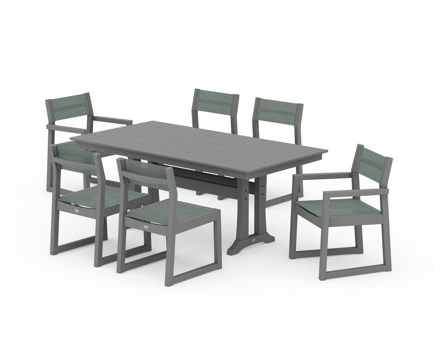 POLYWOOD® EDGE Sling 7-Piece Farmhouse Trestle Dining Set