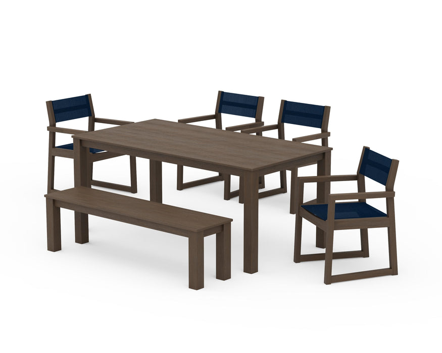 POLYWOOD® EDGE Sling Arm Chair 6-Piece Parsons Dining Set with Bench