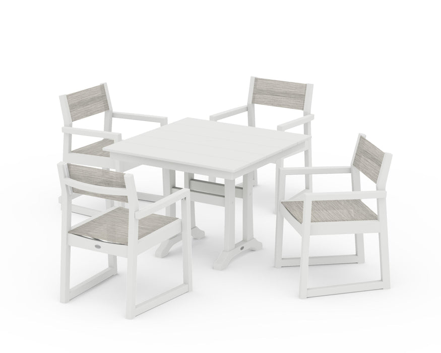 POLYWOOD® EDGE Sling 5-Piece Farmhouse Dining Set with Trestle Legs